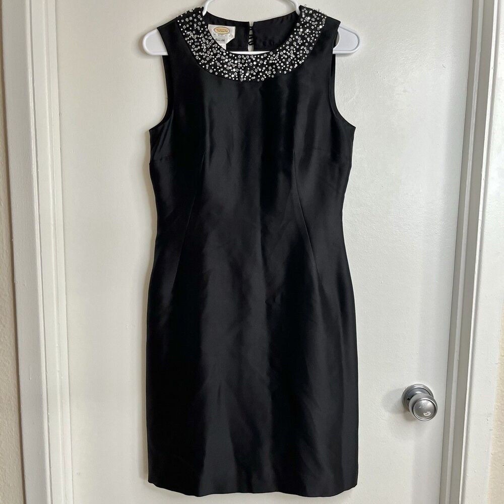 Talbots Vintage Womens Silk Sheath Dress 6 Bow Detail Retro Cocktail Lined Black